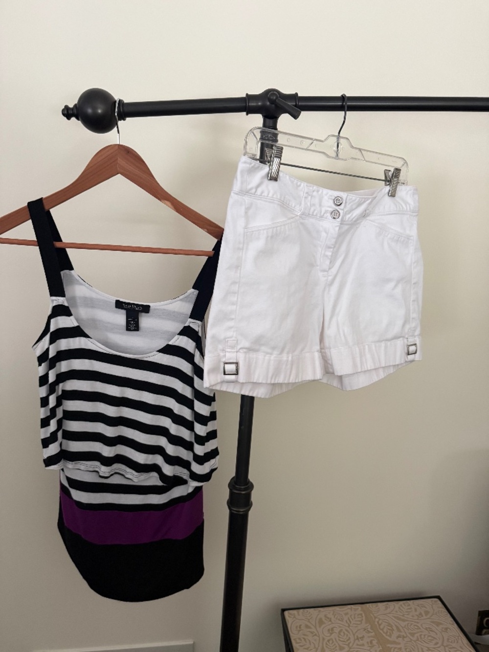 White House Black Market Summer Bundle: Striped Tiered Tank Top & White Shorts